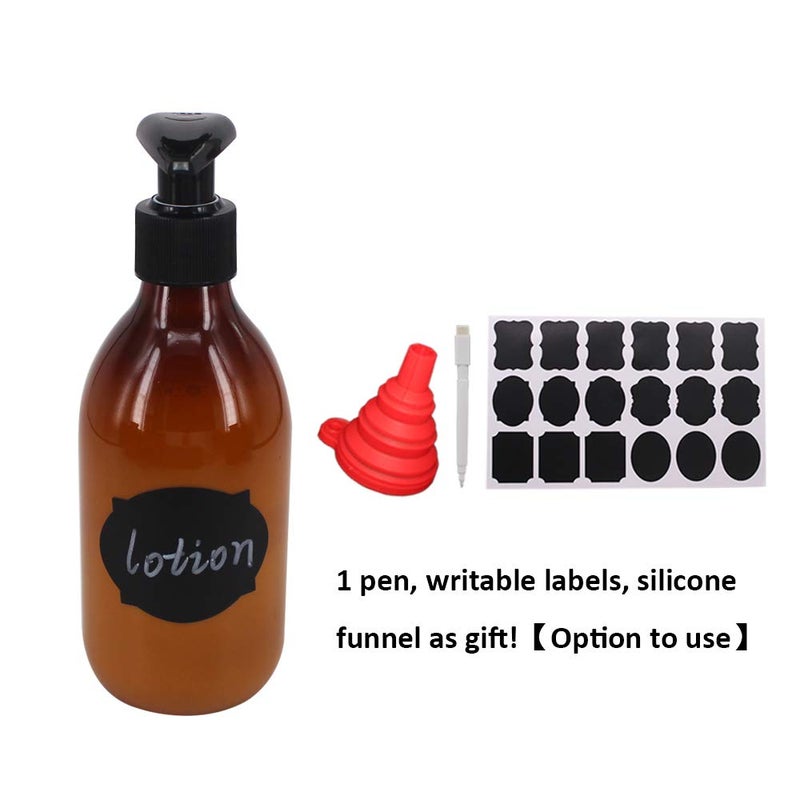 zmybcpack 8 Pack 8OZ Empty Plastic Pump Lotion Bottles with 1 Pen, Labels & Silicone Funnel, Amber Color Lotion Dispenser with Locking Lotion Pump for Body Wash, Shampoo, Massage Lotion, Gel - Image 5